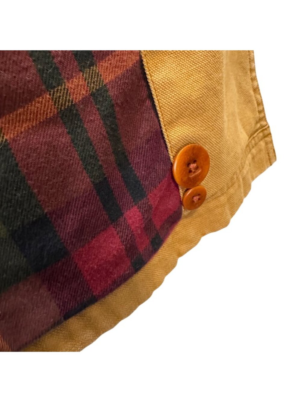 L.L. Bean Original Field Coat Womens 1X 1990s Tan Canvas Plaid Flannel Lining - Picture 6 of 14